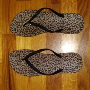 Leopard print flip flops
